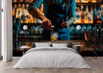 A bartender pouring a drink. nightlife concept in a bar. Wall mural