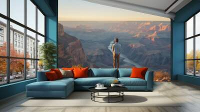 Man Contemplating Grand Canyon Landscape at Sunset Wall mural