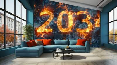 2024 number text with flame effect. Wall mural