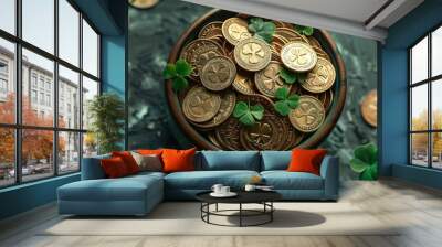 a pot full of coins. Wall mural