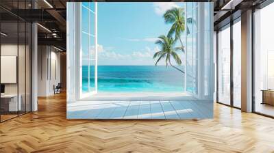 Beautiful view from the window to the sea and blue sky. Wall mural