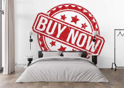 Buy now stamp red grunge rubber stamp on white background. Buy now stamp sign. Buy now stamp set. Wall mural