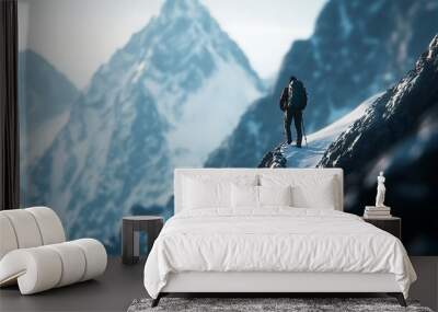 Hiker in Himalaya mountains trekking and mountaineering. Wall mural