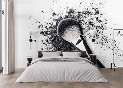 Makeup brush and powder isolated on white background. Wall mural