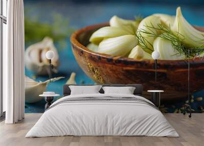 Ripe fennel bulbs and dry seeds. Wall mural