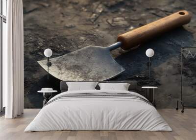 Shovel on a black background Wall mural