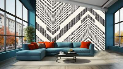 Monochrome Dashed Variegated Chevron Pattern Wall mural