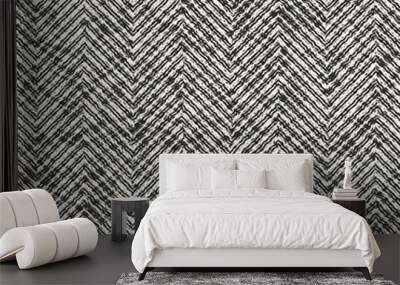 Monochrome Mottled Textured Herringbone Pattern Wall mural