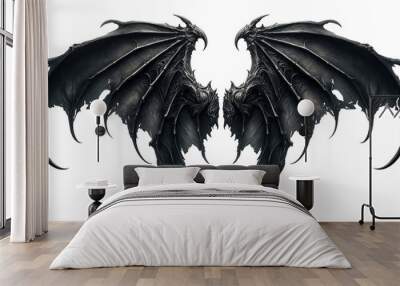 Black demon wings isolated on transparent or white background. Wall mural