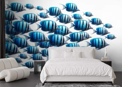 Blue school of fish isolated on white background
 Wall mural