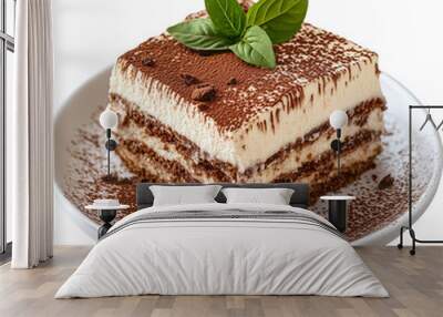 delicious tiramisu slice isolated on transparent or white background Wall mural