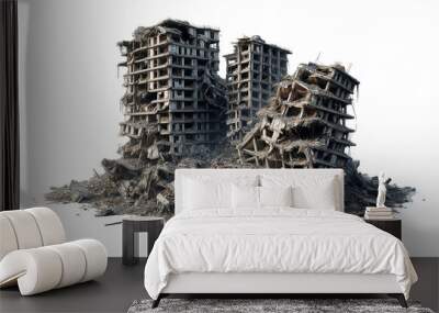 destroyed buildings after an earthquake on the transparent background. Wall mural