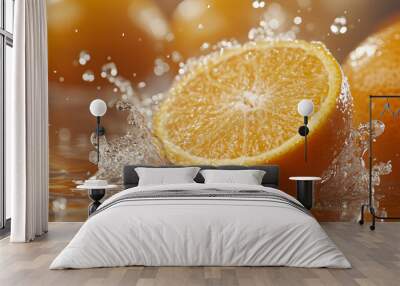 Freeze Motion Shot of Splashing Fresh Oranges. Fresh fruits. Food background Wall mural