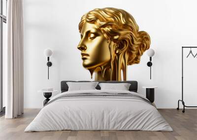 gold statue of a woman melting, isolated on the transparent background. Wall mural