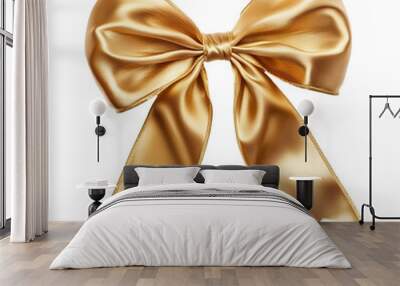 Golden bow isolated on transparent or white background Wall mural