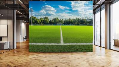 Green field in soccer stadium. Ready for game background or banner   Wall mural