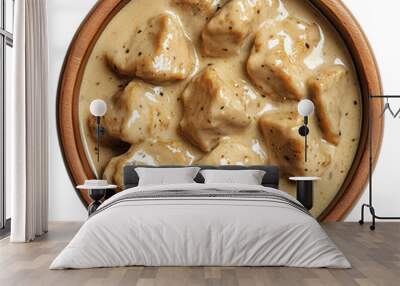 juicy cooked chicken meat top view,in a creamy brown sauce isolated on transparent or white background  Wall mural