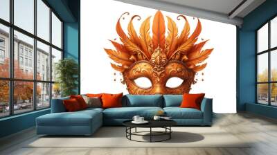 Orange  carnival mask isolated on transparent or white background Wall mural