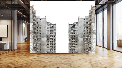 Ruined skyscrapers isolated on transparent or white background  Wall mural