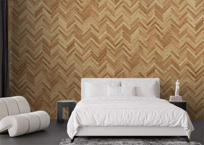 Seamless wood parquet texture herringbone light brown. 
 Wall mural