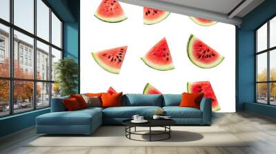 Slices of watermelon isolated on transparent or white background Wall mural