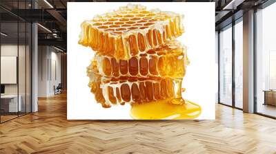 Stack of honeycombs with dripping honey  Wall mural