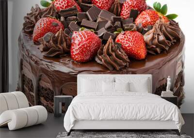 Tasty chocolate cake with strawberry isolated on transparent or white background  Wall mural