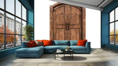 Wooden old vintage door  isolated on transparent or white background Wall mural