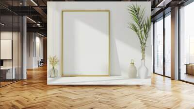 Blank gold frame mockup in minimal interior background, Wall mural