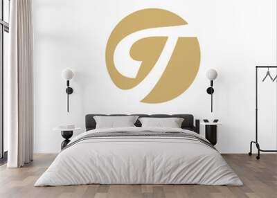 Rounded letter T circle shape line art minimal monogram logo Wall mural