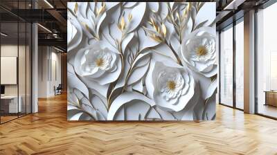 Abstract White Paper and Gold Flower | Generative AI Wall mural