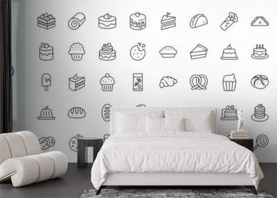 food line editable icon set. containing cake, sandwitch, bakery food, fast food, etc Wall mural