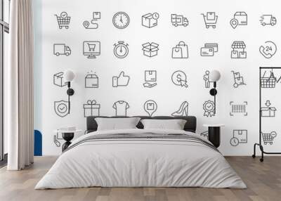 Shopping delivery Line Editable Icons set Wall mural