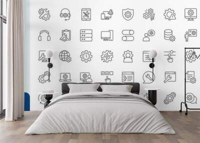 Technical Support set  line icon editable stroke Wall mural