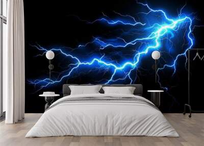 Blue lightning bolt on black background  Wall mural