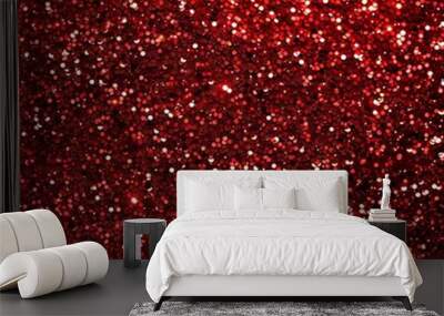 Red glitter background, seamless texture, bright red color  Wall mural