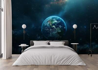 The earth floating in space with a blue color scheme  Wall mural