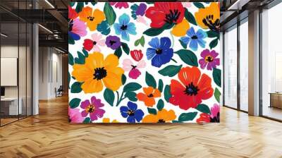 vibrant, hand-painted floral pattern with bold brush strokes and a mix of bright colors Wall mural