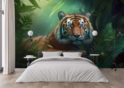 Majestic Tiger in a Lush Jungle: Digital Artwork Wall mural