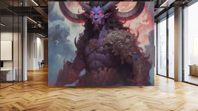 demonic evil muscular demon warrior grim dark fantasy - by generative ai Wall mural