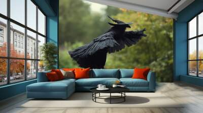 flying witch crow raven spirit animal wicca halloween Wall mural