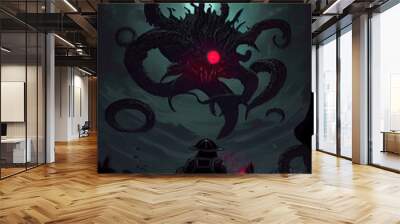 horror demonic grim dark fantasy demon monster occult  tentacle warrior - by generative ai Wall mural