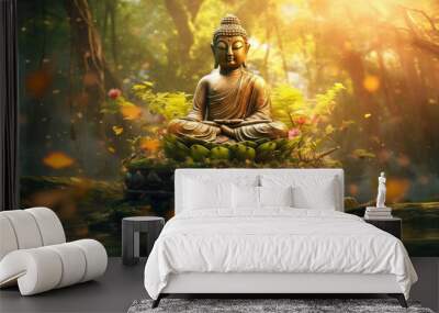 statue of buddha in the garden zen spiritual - by generative ai Wall mural