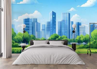 city landscape with trees illustrate genarative ai Wall mural