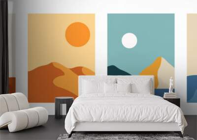 Abstract landscape poster collection. Trendy flat collage art style backgrounds. Nature landscape banner. Vector Wall mural