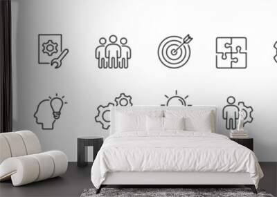 Workflow icon set. Audit, processing, operation line icons. Vector Wall mural