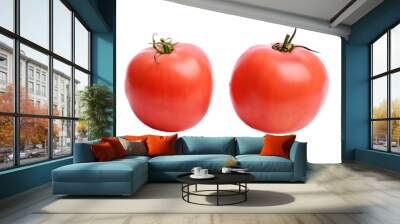 Ripe, washed appetizing and tasty bright red tomatoes on a white isolated background Wall mural