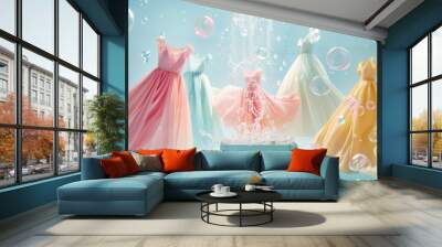 a group of dresses in a box with bubbles Wall mural