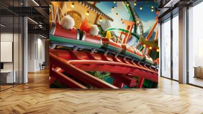 A roller coaster with sushi-themed cars, surrealism
 Wall mural