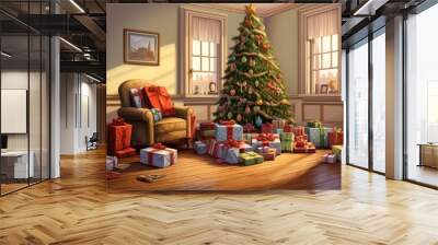 christmas tree in living room Wall mural